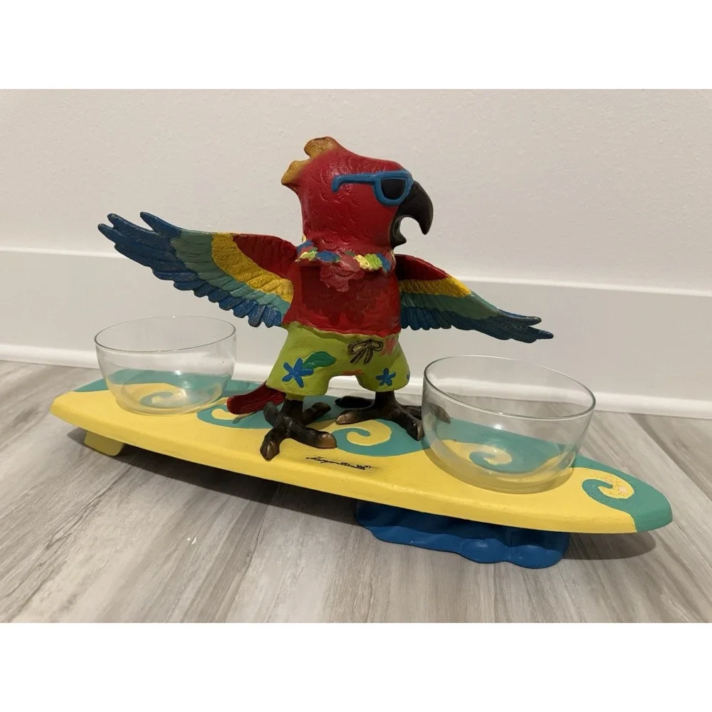 Vtg Margaritaville Jimmy Buffett Surfing Parrot Colorful Server Rare
